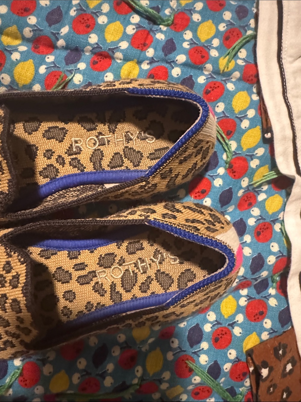 Rothy's The Kids Loafer - Cheetah print with with Blue trim - Picture 8 of 9